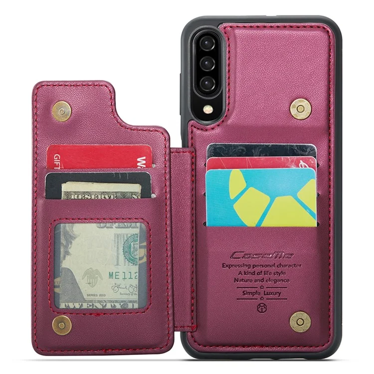 For Samsung Galaxy A50 Phone Case CASEME C22 Leather Back Cover with RFID Blocking Card Slots - Red