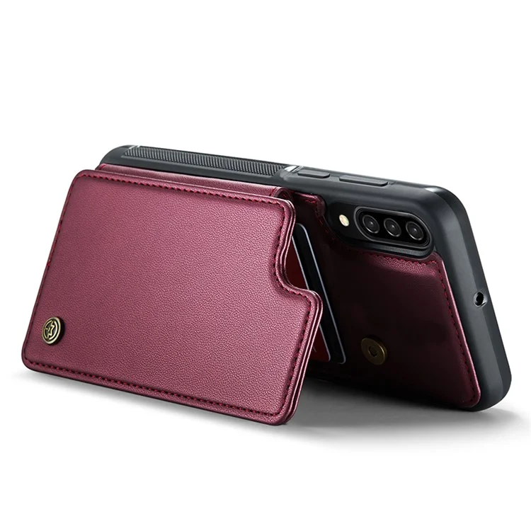 For Samsung Galaxy A50 Phone Case CASEME C22 Leather Back Cover with RFID Blocking Card Slots - Red