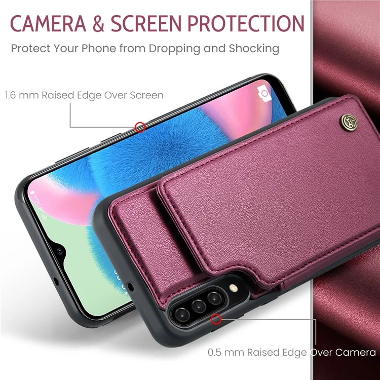 For Samsung Galaxy A50 Phone Case CASEME C22 Leather Back Cover with RFID Blocking Card Slots - Red