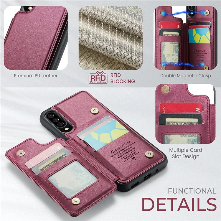 For Samsung Galaxy A50 Phone Case CASEME C22 Leather Back Cover with RFID Blocking Card Slots - Red