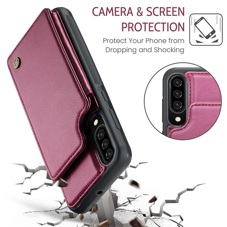 For Samsung Galaxy A50 Phone Case CASEME C22 Leather Back Cover with RFID Blocking Card Slots - Red