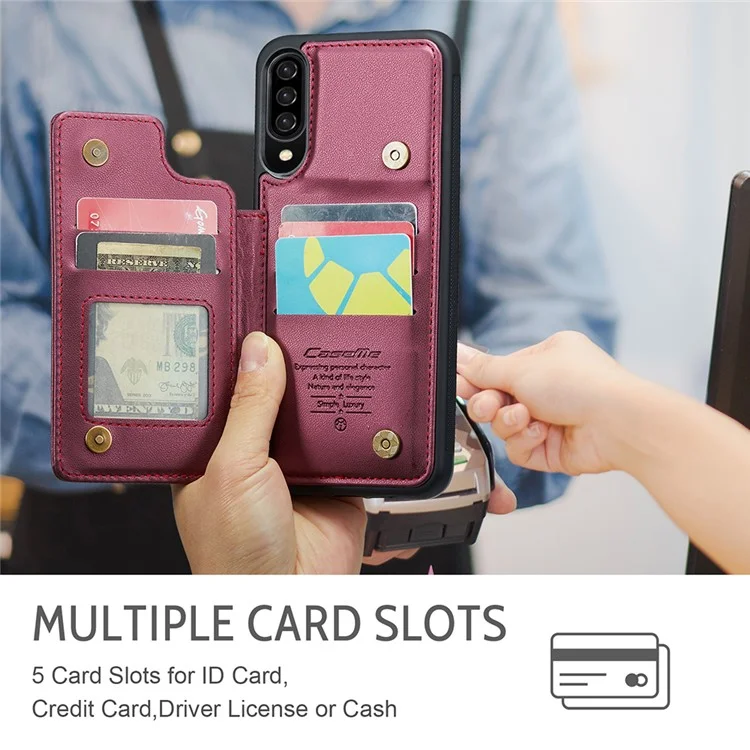 For Samsung Galaxy A50 Phone Case CASEME C22 Leather Back Cover with RFID Blocking Card Slots - Red