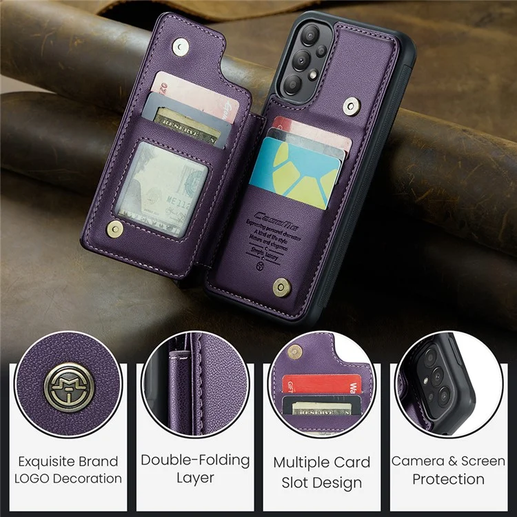 Étui CASEME C22 Series pour Samsung Galaxy A13 4G Coque brillante avec blocage RFID et porte-carte - Violet
