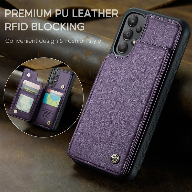 Étui CASEME C22 Series pour Samsung Galaxy A13 4G Coque brillante avec blocage RFID et porte-carte - Violet