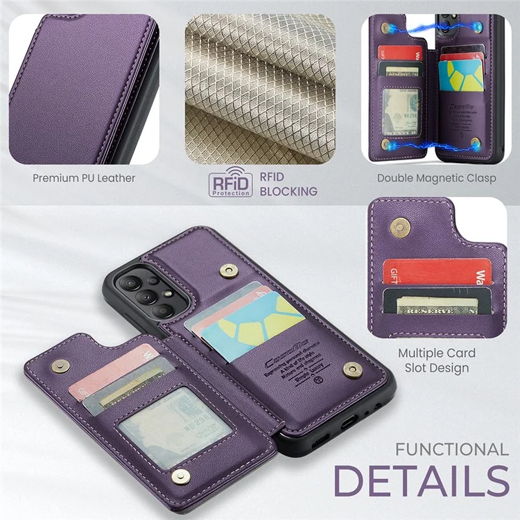 Étui CASEME C22 Series pour Samsung Galaxy A13 4G Coque brillante avec blocage RFID et porte-carte - Violet