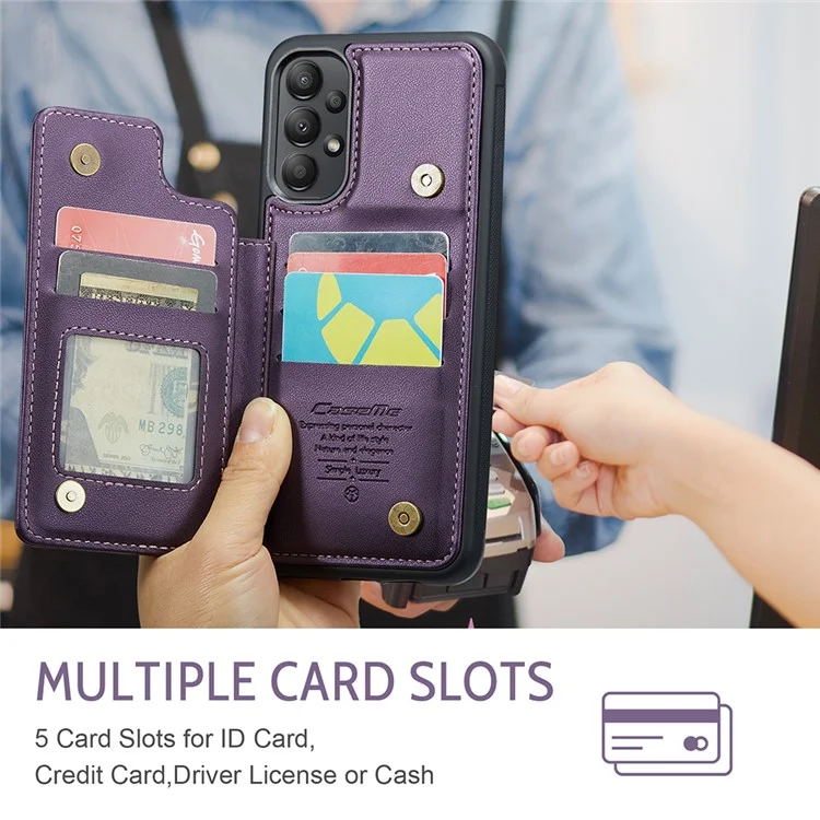 Étui CASEME C22 Series pour Samsung Galaxy A13 4G Coque brillante avec blocage RFID et porte-carte - Violet