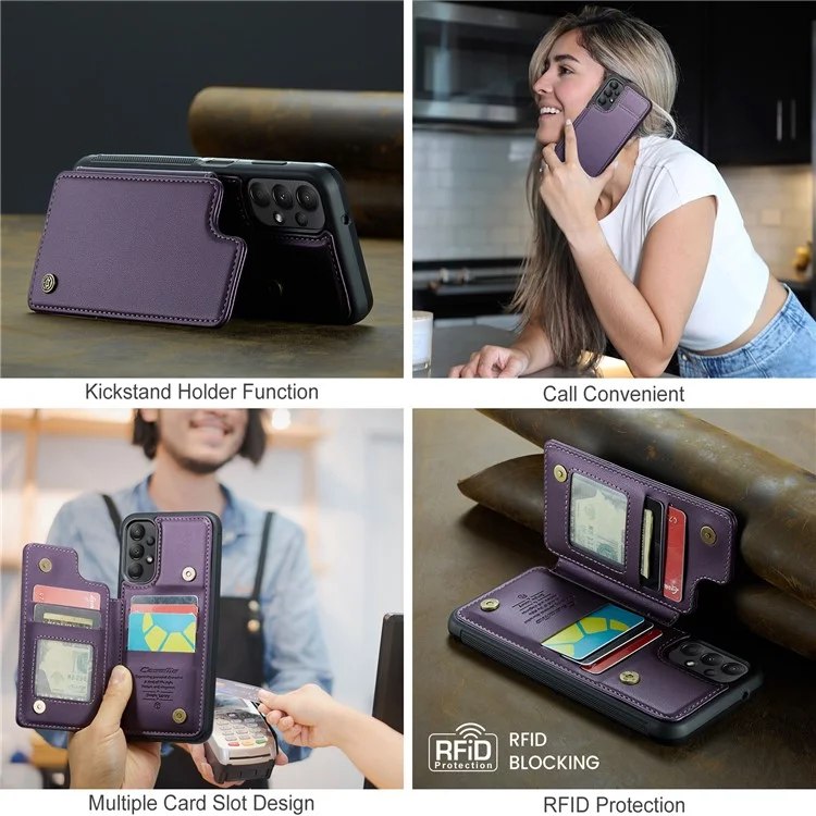 Étui CASEME C22 Series pour Samsung Galaxy A13 4G Coque brillante avec blocage RFID et porte-carte - Violet