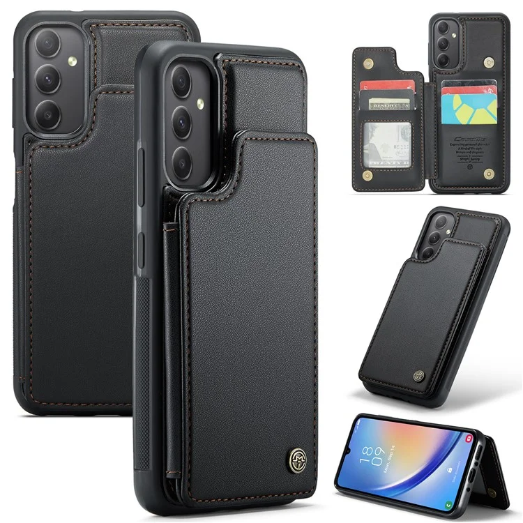CASEME C22 Series Pour Étui Samsung Galaxy A34 5G Glossy Cuir avec Protection RFID - Noir