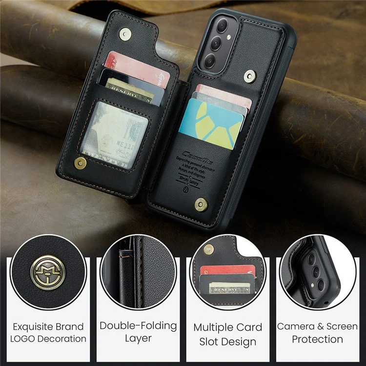 CASEME C22 Series Pour Étui Samsung Galaxy A34 5G Glossy Cuir avec Protection RFID - Noir