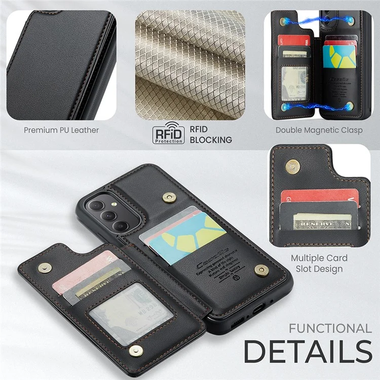 CASEME C22 Series Pour Étui Samsung Galaxy A34 5G Glossy Cuir avec Protection RFID - Noir