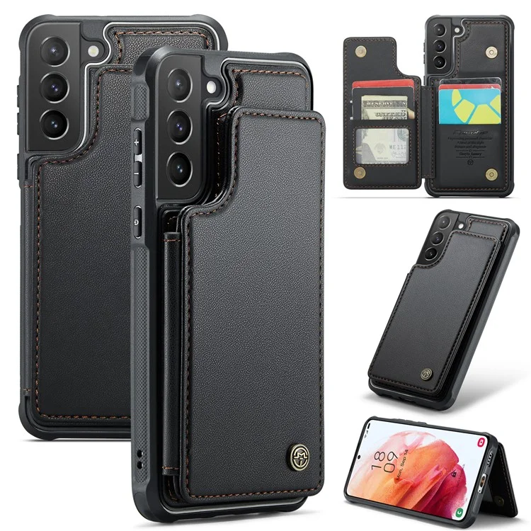 CASEME C22 Series For Samsung Galaxy S21+ 5G Case 5 Card Slots RFID Blocking Kickstand Phone Cover - Чёрный