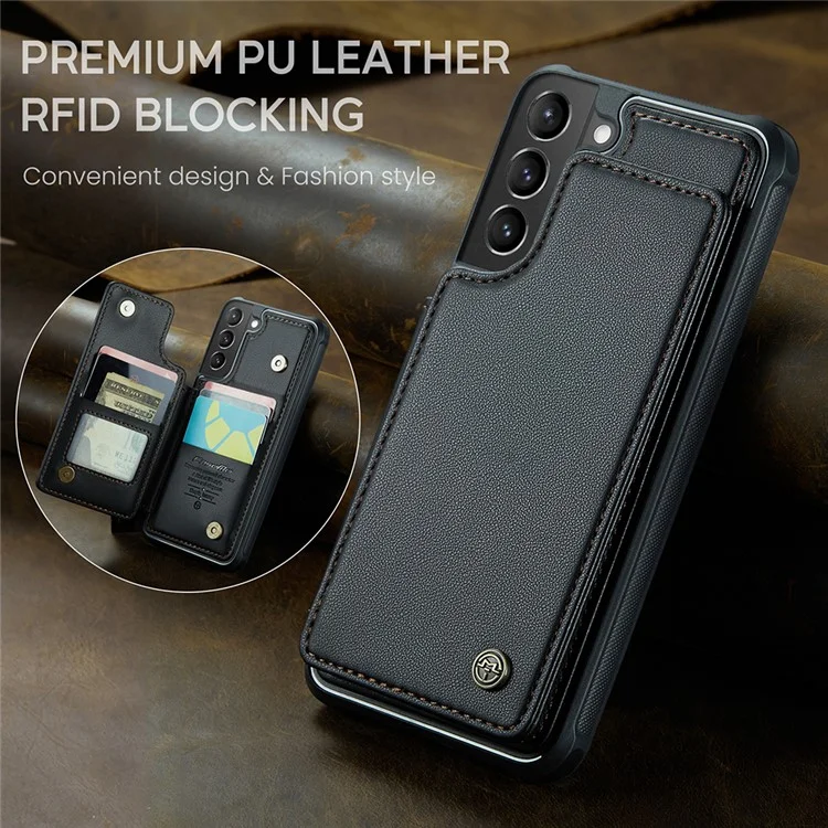 CASEME C22 Series For Samsung Galaxy S21+ 5G Case 5 Card Slots RFID Blocking Kickstand Phone Cover - Чёрный