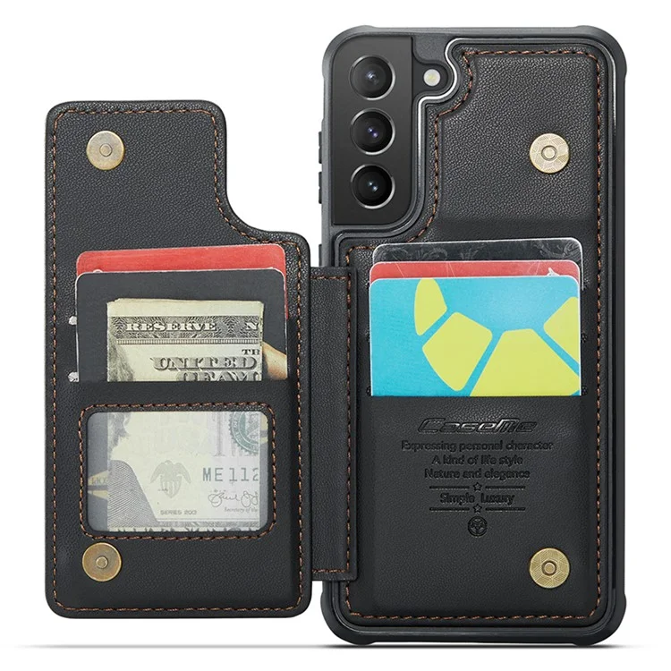 CASEME C22 Series For Samsung Galaxy S21+ 5G Case 5 Card Slots RFID Blocking Kickstand Phone Cover - Чёрный