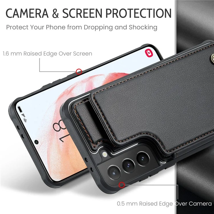 CASEME C22 Series For Samsung Galaxy S21+ 5G Case 5 Card Slots RFID Blocking Kickstand Phone Cover - Чёрный