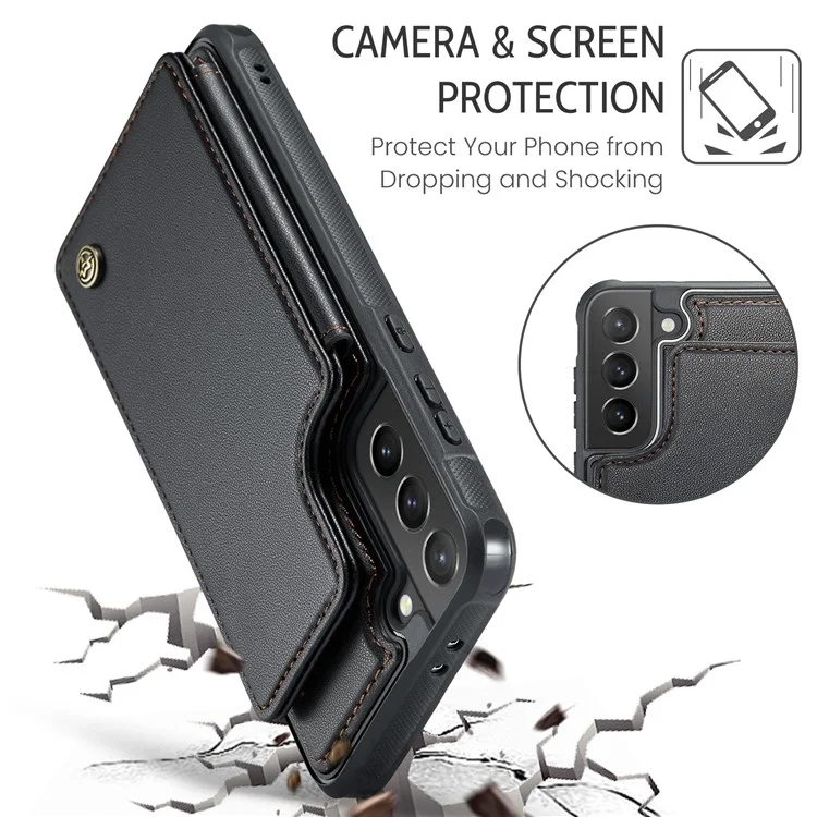 CASEME C22 Series For Samsung Galaxy S21+ 5G Case 5 Card Slots RFID Blocking Kickstand Phone Cover - Чёрный