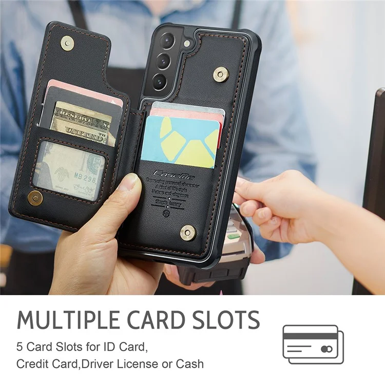 CASEME C22 Series For Samsung Galaxy S21+ 5G Case 5 Card Slots RFID Blocking Kickstand Phone Cover - Чёрный