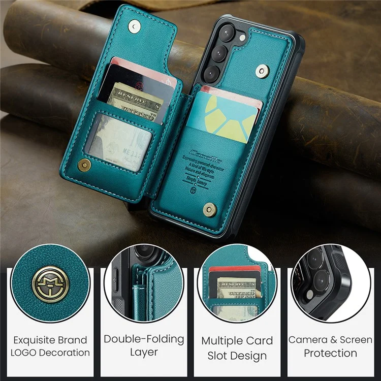 CASEME C22 Serie für Samsung Galaxy S23 Hülle Litchi Textur Kartenfach Telefonständer Abdeckung - Grün
