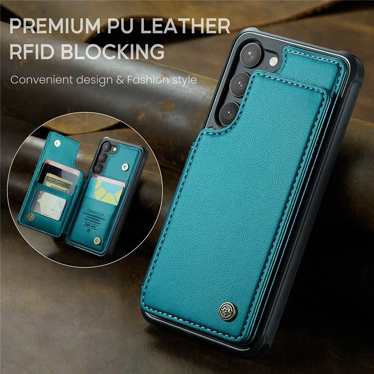 CASEME C22 Serie für Samsung Galaxy S23 Hülle Litchi Textur Kartenfach Telefonständer Abdeckung - Grün