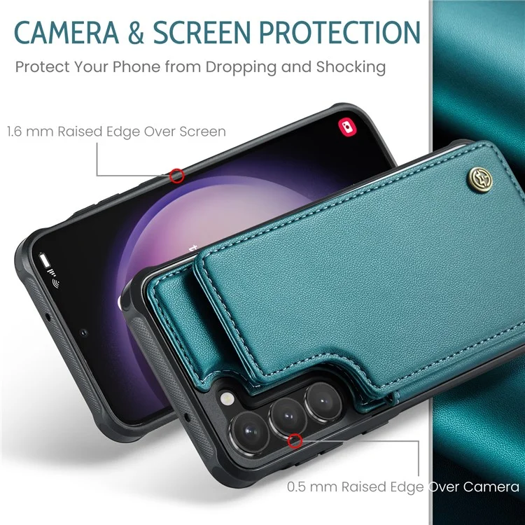CASEME C22 Serie für Samsung Galaxy S23 Hülle Litchi Textur Kartenfach Telefonständer Abdeckung - Grün