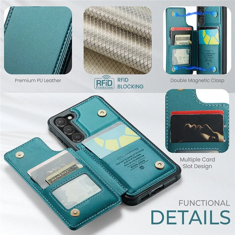 CASEME C22 Serie für Samsung Galaxy S23 Hülle Litchi Textur Kartenfach Telefonständer Abdeckung - Grün