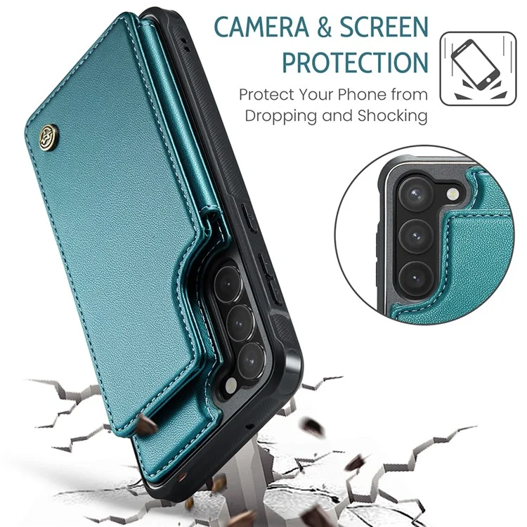 CASEME C22 Serie für Samsung Galaxy S23 Hülle Litchi Textur Kartenfach Telefonständer Abdeckung - Grün