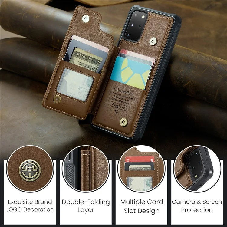 CASEME C22 Series per Samsung Galaxy S20 Plus 4G / 5G Case 5 Slot per Schede Telefono con Supporto - Marrone