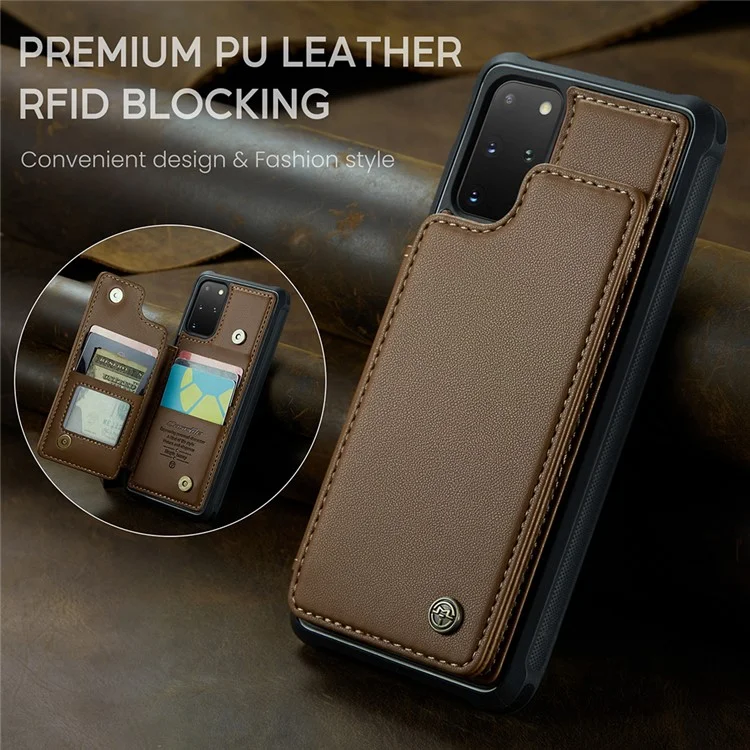 CASEME C22 Series per Samsung Galaxy S20 Plus 4G / 5G Case 5 Slot per Schede Telefono con Supporto - Marrone