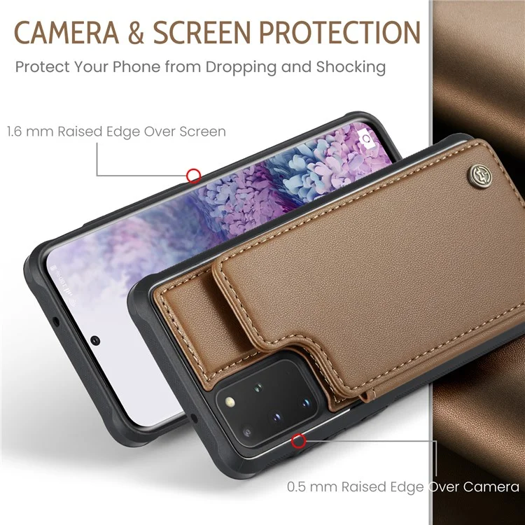 CASEME C22 Series per Samsung Galaxy S20 Plus 4G / 5G Case 5 Slot per Schede Telefono con Supporto - Marrone