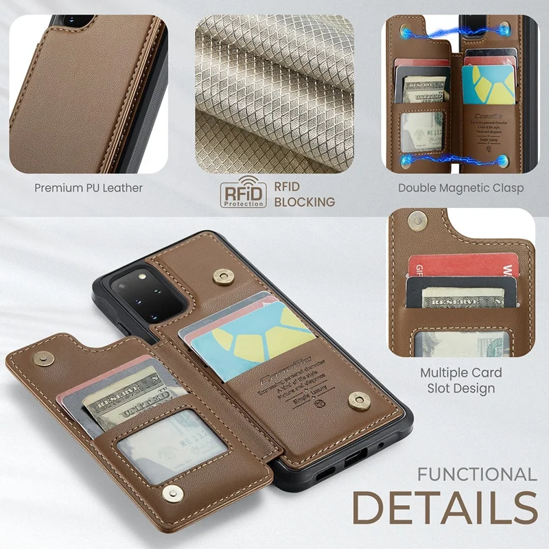 CASEME C22 Series per Samsung Galaxy S20 Plus 4G / 5G Case 5 Slot per Schede Telefono con Supporto - Marrone