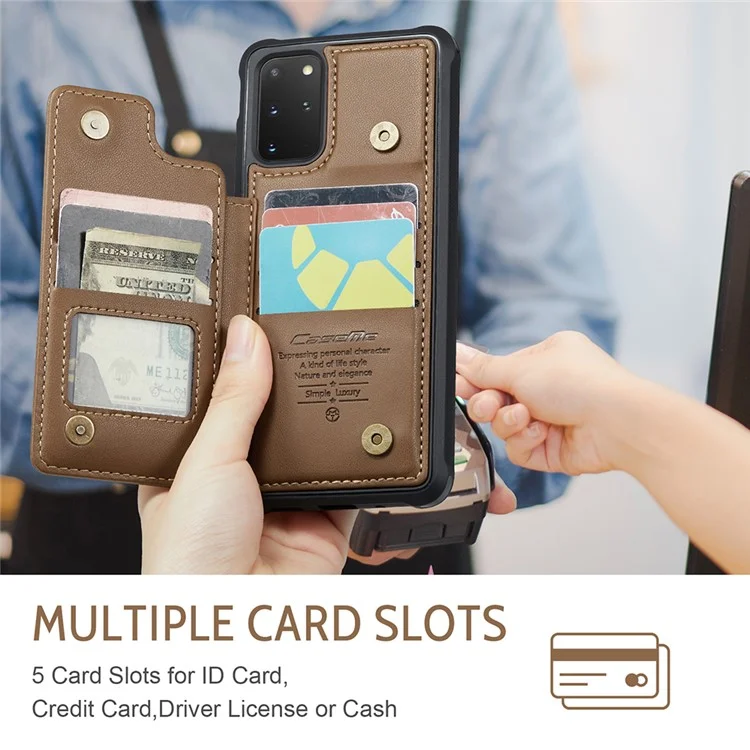 CASEME C22 Series per Samsung Galaxy S20 Plus 4G / 5G Case 5 Slot per Schede Telefono con Supporto - Marrone