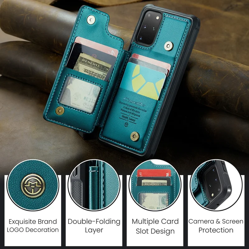 CASEME C22 Series para Samsung Galaxy S20 Plus 4G / 5G Capa 5 Slots de Cartão Suporte de Telefone - Verde