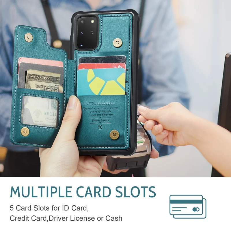 CASEME C22 Series para Samsung Galaxy S20 Plus 4G / 5G Capa 5 Slots de Cartão Suporte de Telefone - Verde