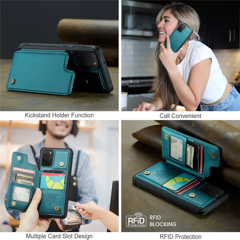 CASEME C22 Series para Samsung Galaxy S20 Plus 4G / 5G Capa 5 Slots de Cartão Suporte de Telefone - Verde