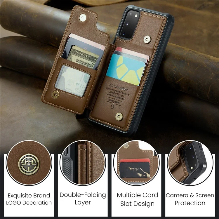 For Samsung Galaxy S20 FE / FE 5G / S20 Lite / S20 FE 2022 Phone Case CASEME C22 Leather Back Cover with RFID Blocking Card Slots - Brown