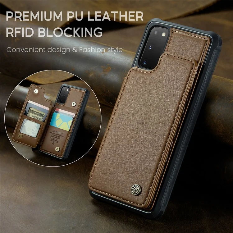 For Samsung Galaxy S20 FE / FE 5G / S20 Lite / S20 FE 2022 Phone Case CASEME C22 Leather Back Cover with RFID Blocking Card Slots - Brown