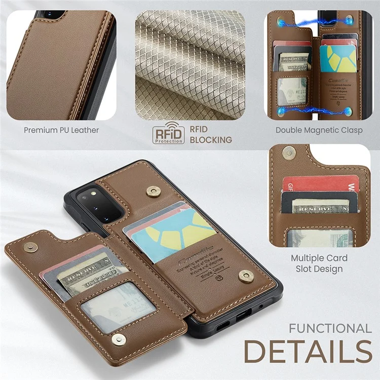 For Samsung Galaxy S20 FE / FE 5G / S20 Lite / S20 FE 2022 Phone Case CASEME C22 Leather Back Cover with RFID Blocking Card Slots - Brown