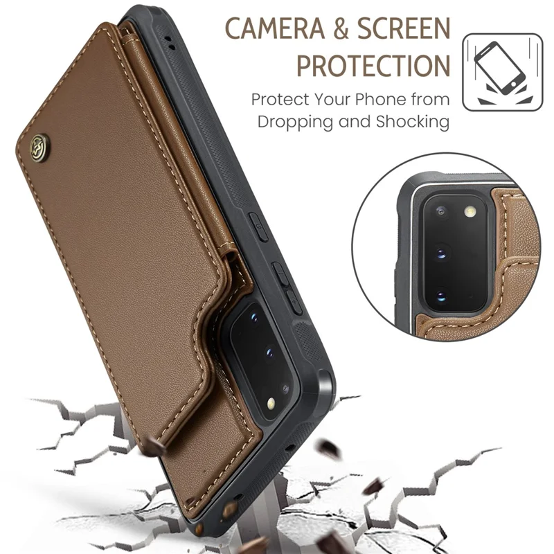 For Samsung Galaxy S20 FE / FE 5G / S20 Lite / S20 FE 2022 Phone Case CASEME C22 Leather Back Cover with RFID Blocking Card Slots - Brown
