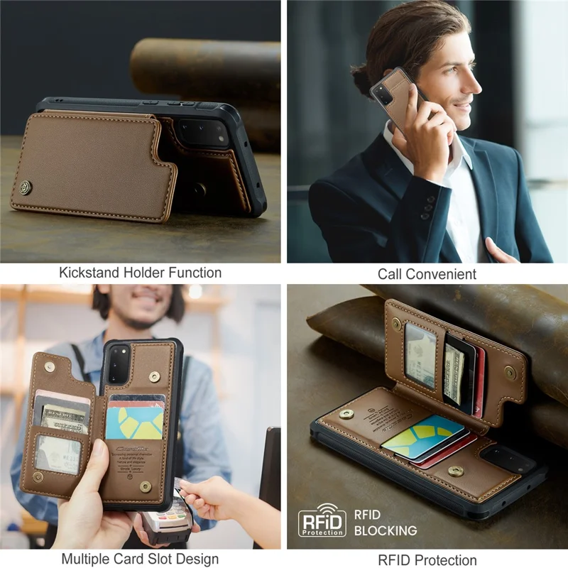 For Samsung Galaxy S20 FE / FE 5G / S20 Lite / S20 FE 2022 Phone Case CASEME C22 Leather Back Cover with RFID Blocking Card Slots - Brown