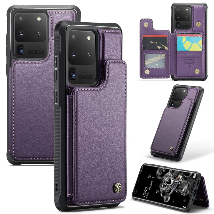 Чехол CASEME C22 Series для Samsung Galaxy S20 Ultra с кожаным покрытием+TPU, 5 слотами для карт - фиолетовый
