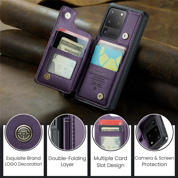 Чехол CASEME C22 Series для Samsung Galaxy S20 Ultra с кожаным покрытием+TPU, 5 слотами для карт - фиолетовый