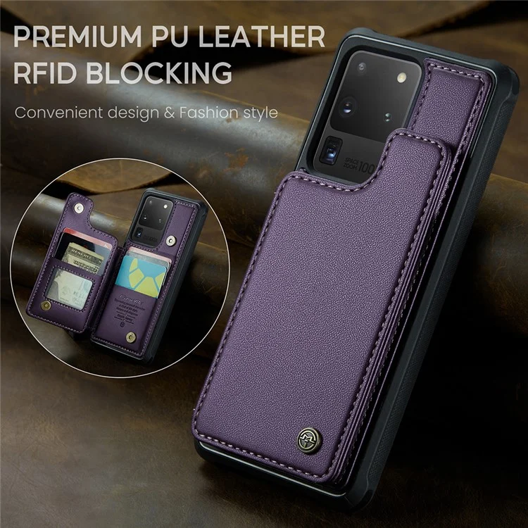 Чехол CASEME C22 Series для Samsung Galaxy S20 Ultra с кожаным покрытием+TPU, 5 слотами для карт - фиолетовый