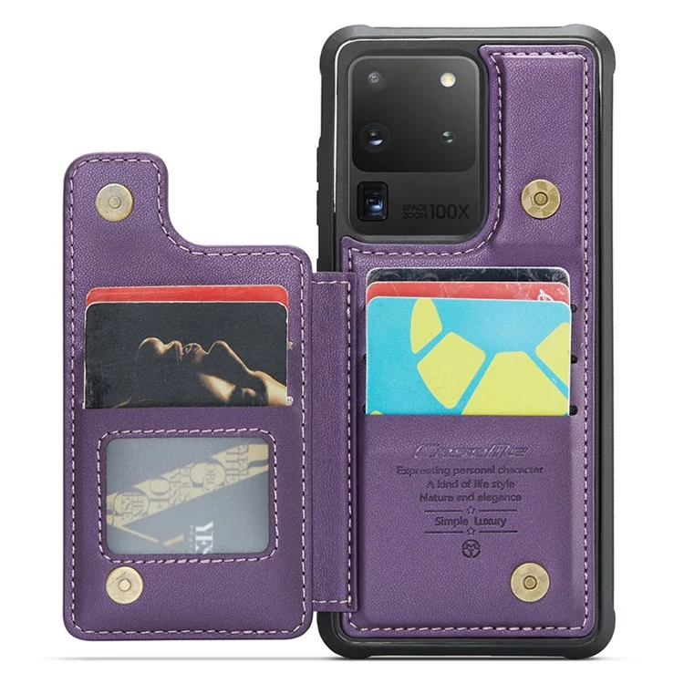 Чехол CASEME C22 Series для Samsung Galaxy S20 Ultra с кожаным покрытием+TPU, 5 слотами для карт - фиолетовый