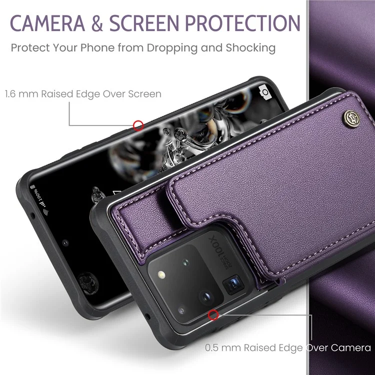 Чехол CASEME C22 Series для Samsung Galaxy S20 Ultra с кожаным покрытием+TPU, 5 слотами для карт - фиолетовый