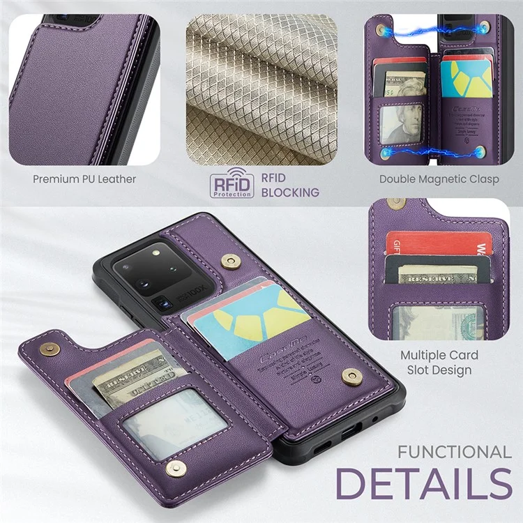 Чехол CASEME C22 Series для Samsung Galaxy S20 Ultra с кожаным покрытием+TPU, 5 слотами для карт - фиолетовый