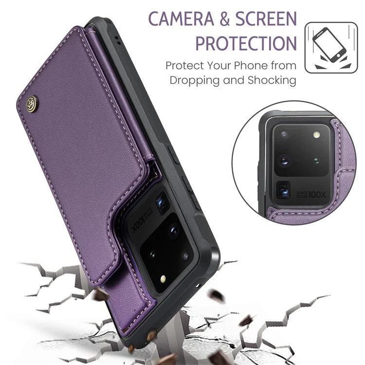 Чехол CASEME C22 Series для Samsung Galaxy S20 Ultra с кожаным покрытием+TPU, 5 слотами для карт - фиолетовый