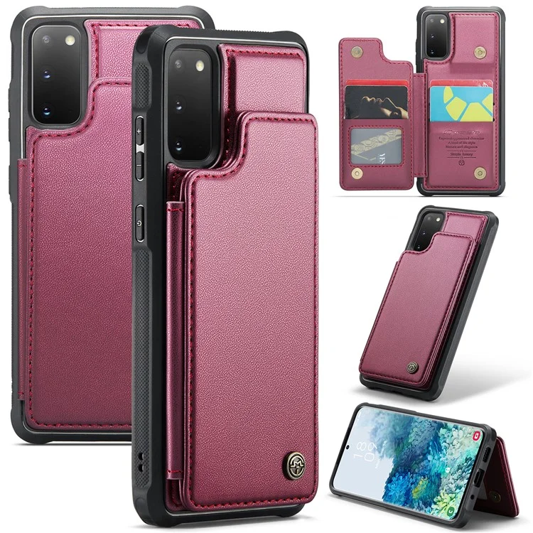 For Samsung Galaxy S20 4G / 5G Phone Case CASEME C22 Leather Back Cover with RFID Blocking Card Slots - Red