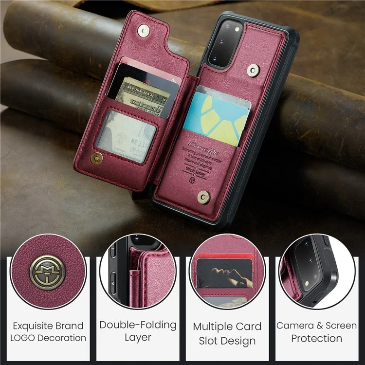 For Samsung Galaxy S20 4G / 5G Phone Case CASEME C22 Leather Back Cover with RFID Blocking Card Slots - Red