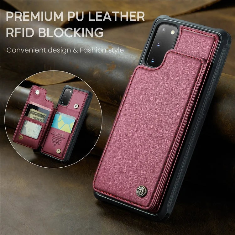 For Samsung Galaxy S20 4G / 5G Phone Case CASEME C22 Leather Back Cover with RFID Blocking Card Slots - Red
