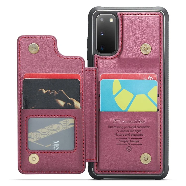 For Samsung Galaxy S20 4G / 5G Phone Case CASEME C22 Leather Back Cover with RFID Blocking Card Slots - Red