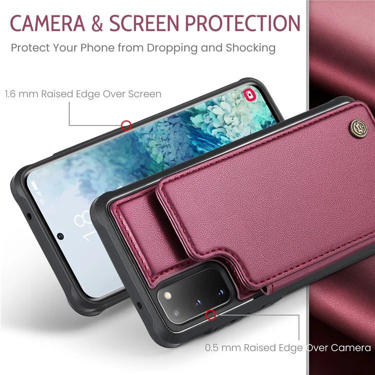 For Samsung Galaxy S20 4G / 5G Phone Case CASEME C22 Leather Back Cover with RFID Blocking Card Slots - Red